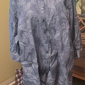 Lands' End Blue Button Down Shirt, 3/4 sleeves.